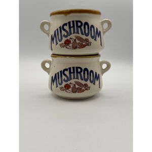Vintage Mushroom Soup Crocks Set of 2 Stoneware Double Handle Onion Soup